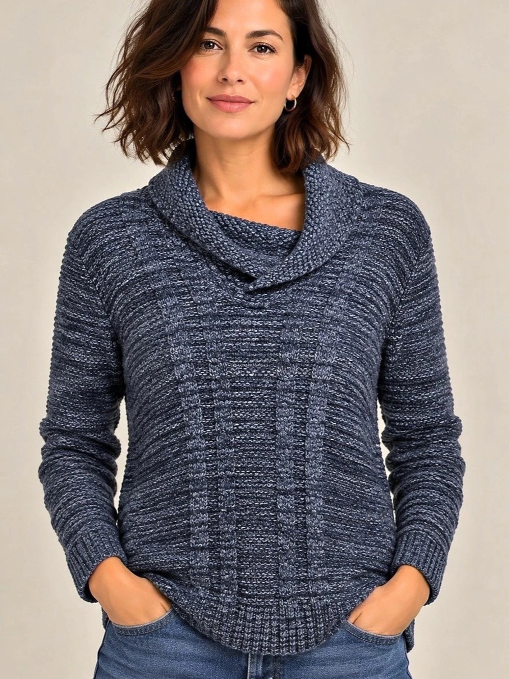 Massimo Dutti Women’s L Blue 100% Cotton Made in Italy Cowl Neck Sweater